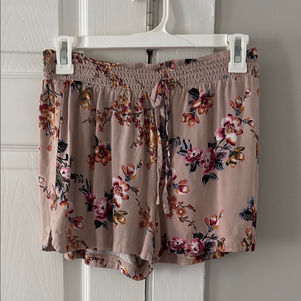 Pink Floral Shorts with Elastic Waist